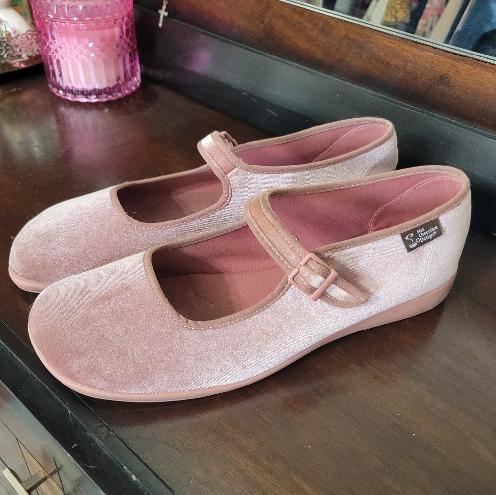 Hot Chocolate Blush Velvet Mary Jane Flats
